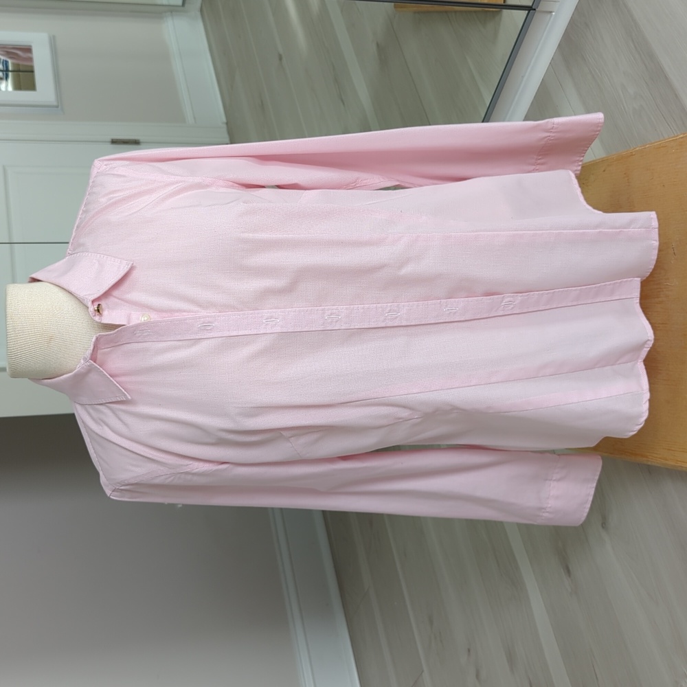 Van Heusen - No Iron - pink check  - tapered button down blouse - Large